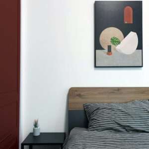 Chambre à coucher moderne et épurée, mise en valeur par notre rouge brun TERRE D'OMBRE - N°2068. Peintures 1825